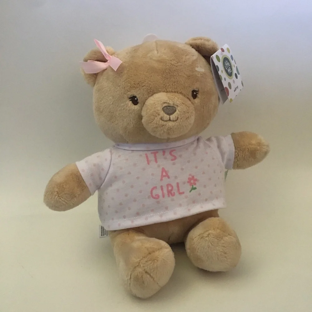 Plush Bear Baby Gift - Beige Bear with Pink “It's A Girl 'Shirt” NEW | Little Me